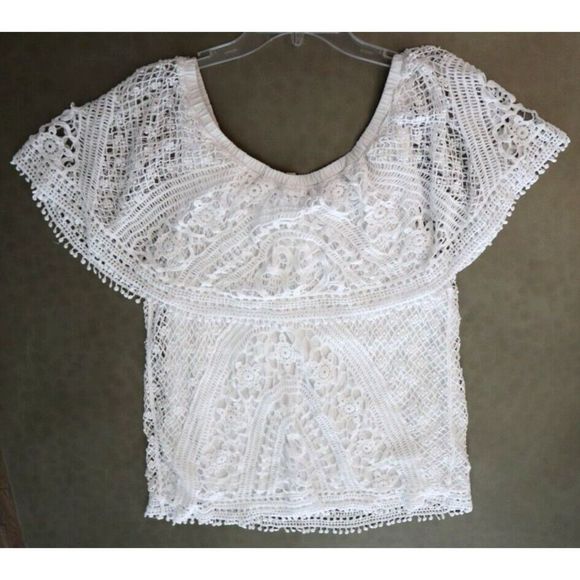 XCVI 14183 Women's Sz Medium White Signy Drapey Crochet Top Blouse $128 - Picture 10 of 16
